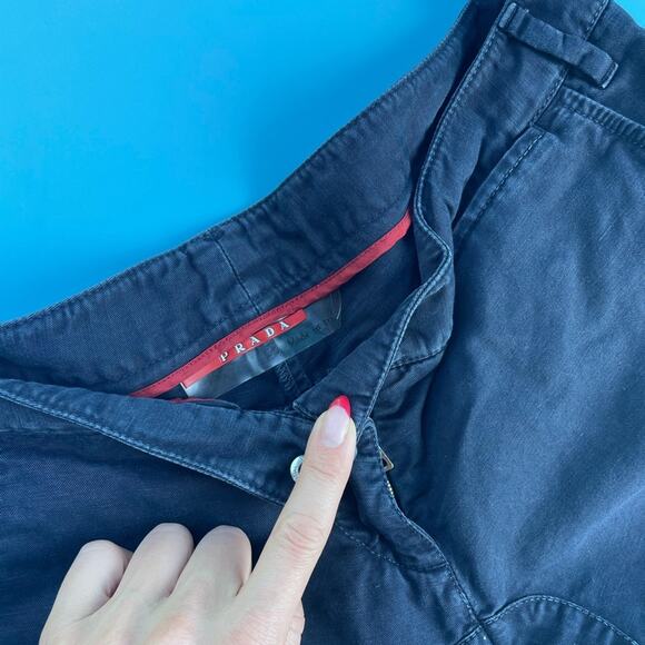 Prada Womens Navy Blue Cotton & Linen Ankle Zip Pull On Skimmer Shorts Size 38 - Picture 2 of 8